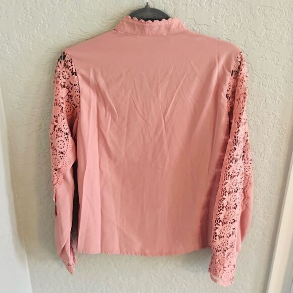 HL AFFAIR Lace Panel Long Sleeve Blouse Top, Romantic Pink/Blush Size Large, NWT - Picture 10 of 11